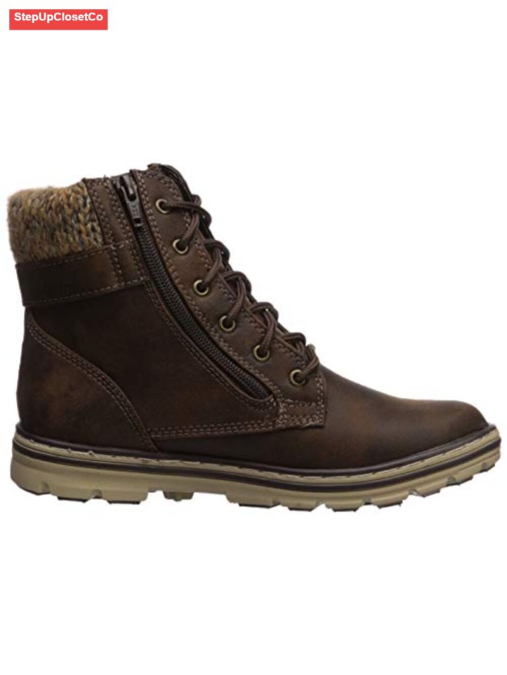 Women's Lace-up Hiker Style Bootie with Cushioned Insole, Sweater Ankle Trim, - Picture 5 of 6
